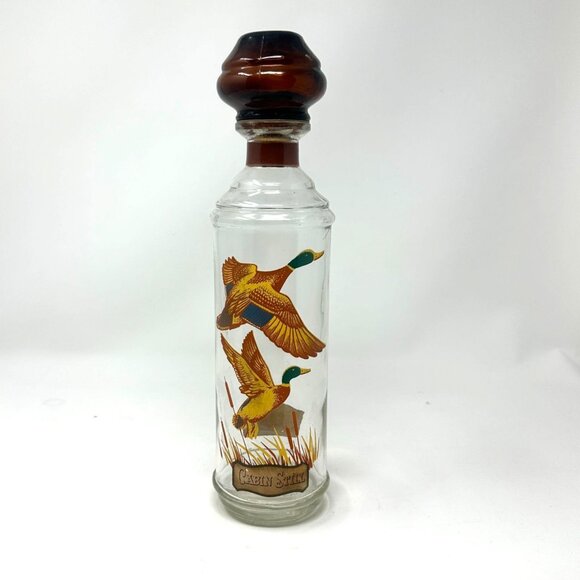 Cabin Still Other - Vtg Cabin Still Bourbon Glass Decanter Sportsman Mallard Duck Amber Stopper